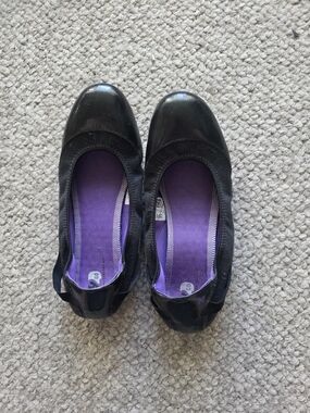 Black Ballet Flats with Purple Insole